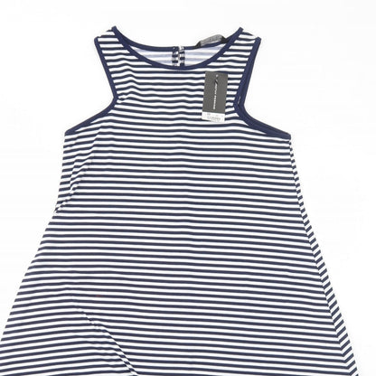 Dorothy Perkins Womens Blue Striped Polyester Tank Dress Size 8 Boat Neck Pullover - Asymmetric