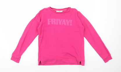 Marks and Spencer Girls Pink Cotton Pullover Sweatshirt Size 11-12 Years Pullover - Friyay!