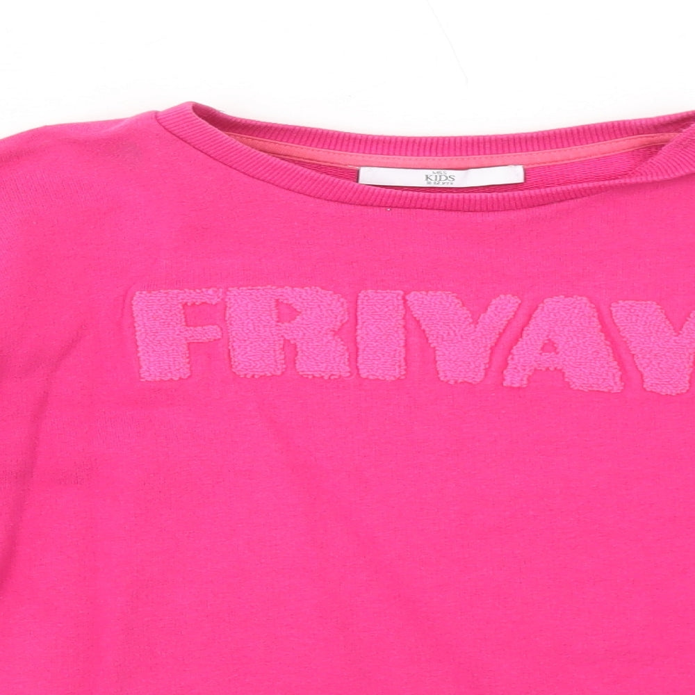 Marks and Spencer Girls Pink Cotton Pullover Sweatshirt Size 11-12 Years Pullover - Friyay!