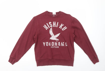 F&F Mens Red Cotton Pullover Sweatshirt Size S - Nishi Ku Yokohama