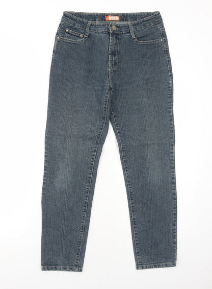 ZHIXIN Jeans Womens Blue Cotton Tapered Jeans Size 12 Regular Zip - Embroidered Pockets