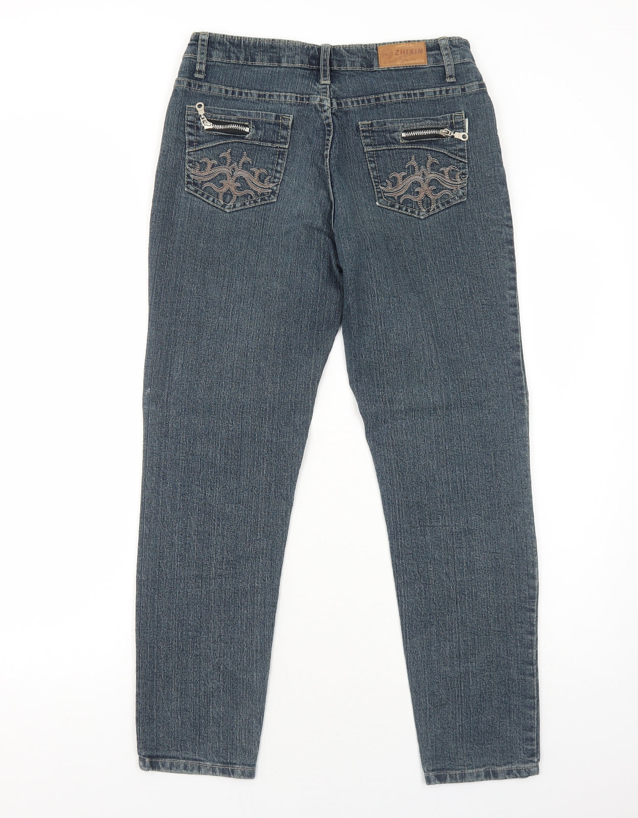 ZHIXIN Jeans Womens Blue Cotton Tapered Jeans Size 12 Regular Zip - Embroidered Pockets