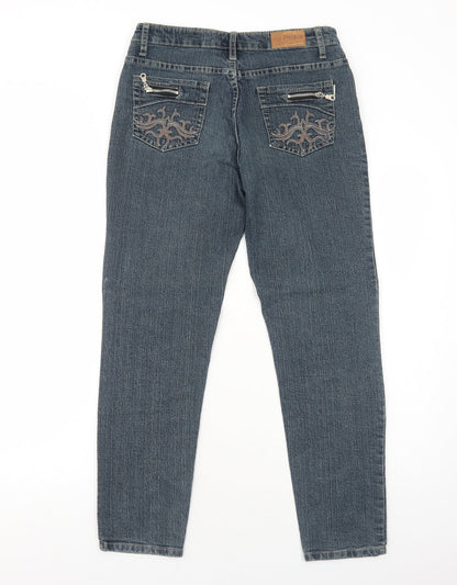 ZHIXIN Jeans Womens Blue Cotton Tapered Jeans Size 12 Regular Zip - Embroidered Pockets