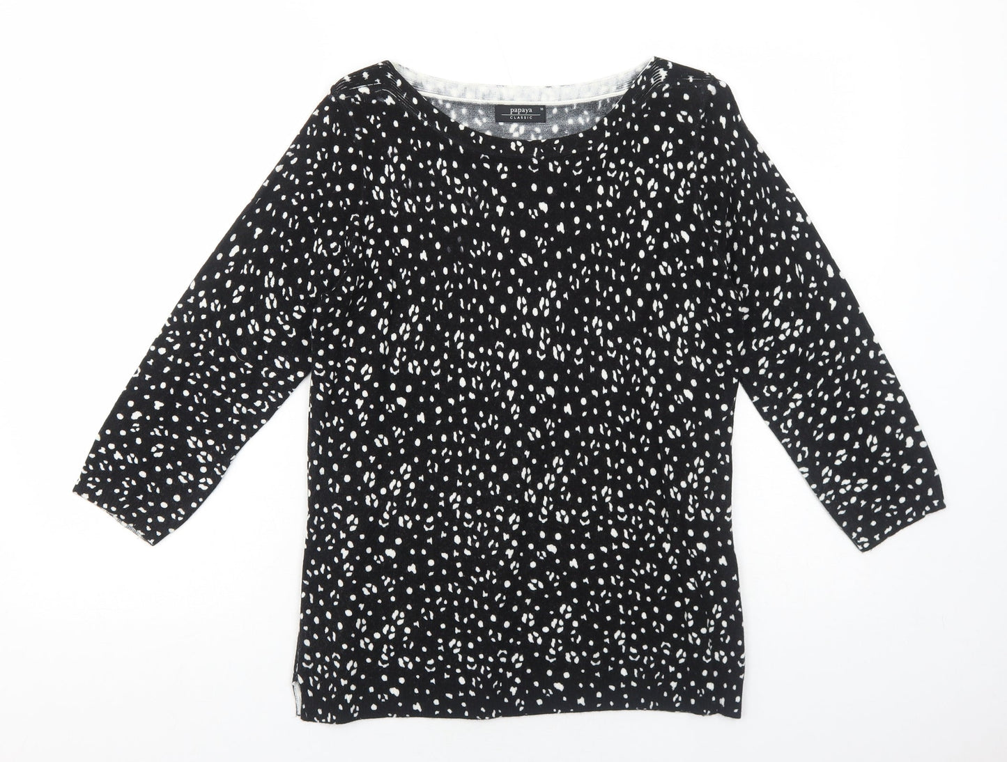 Papaya Womens Black Geometric Acrylic Basic Blouse Size 10 Round Neck