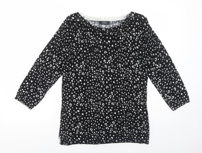 Papaya Womens Black Geometric Acrylic Basic Blouse Size 10 Round Neck