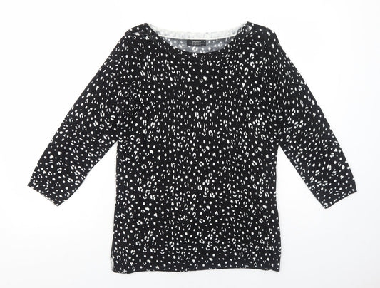 Papaya Womens Black Geometric Acrylic Basic Blouse Size 10 Round Neck