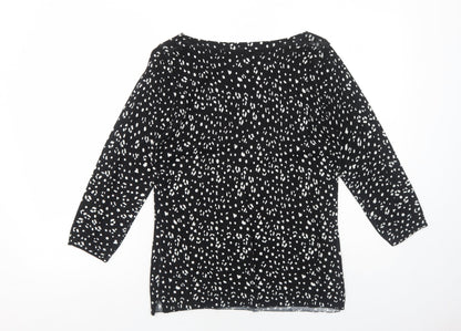 Papaya Womens Black Geometric Acrylic Basic Blouse Size 10 Round Neck