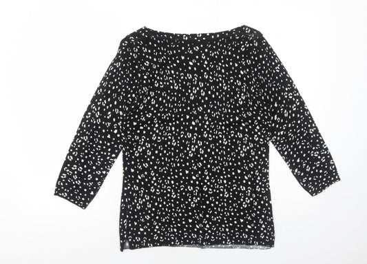 Papaya Womens Black Geometric Acrylic Basic Blouse Size 10 Round Neck