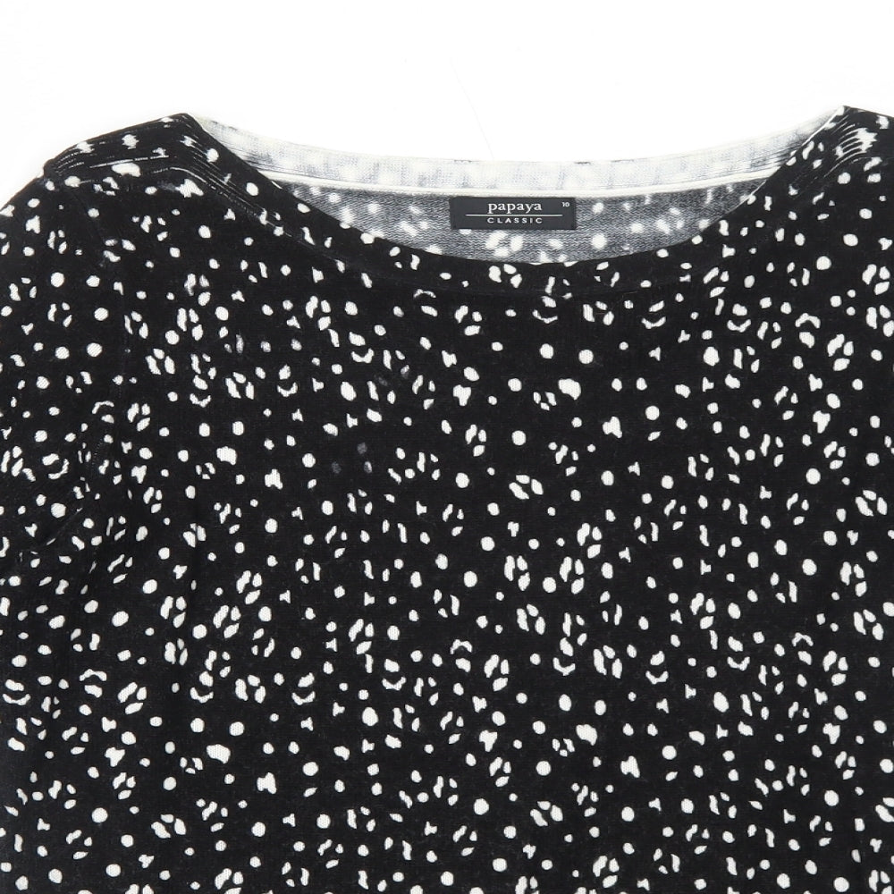 Papaya Womens Black Geometric Acrylic Basic Blouse Size 10 Round Neck