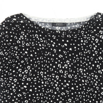 Papaya Womens Black Geometric Acrylic Basic Blouse Size 10 Round Neck