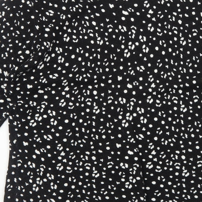 Papaya Womens Black Geometric Acrylic Basic Blouse Size 10 Round Neck