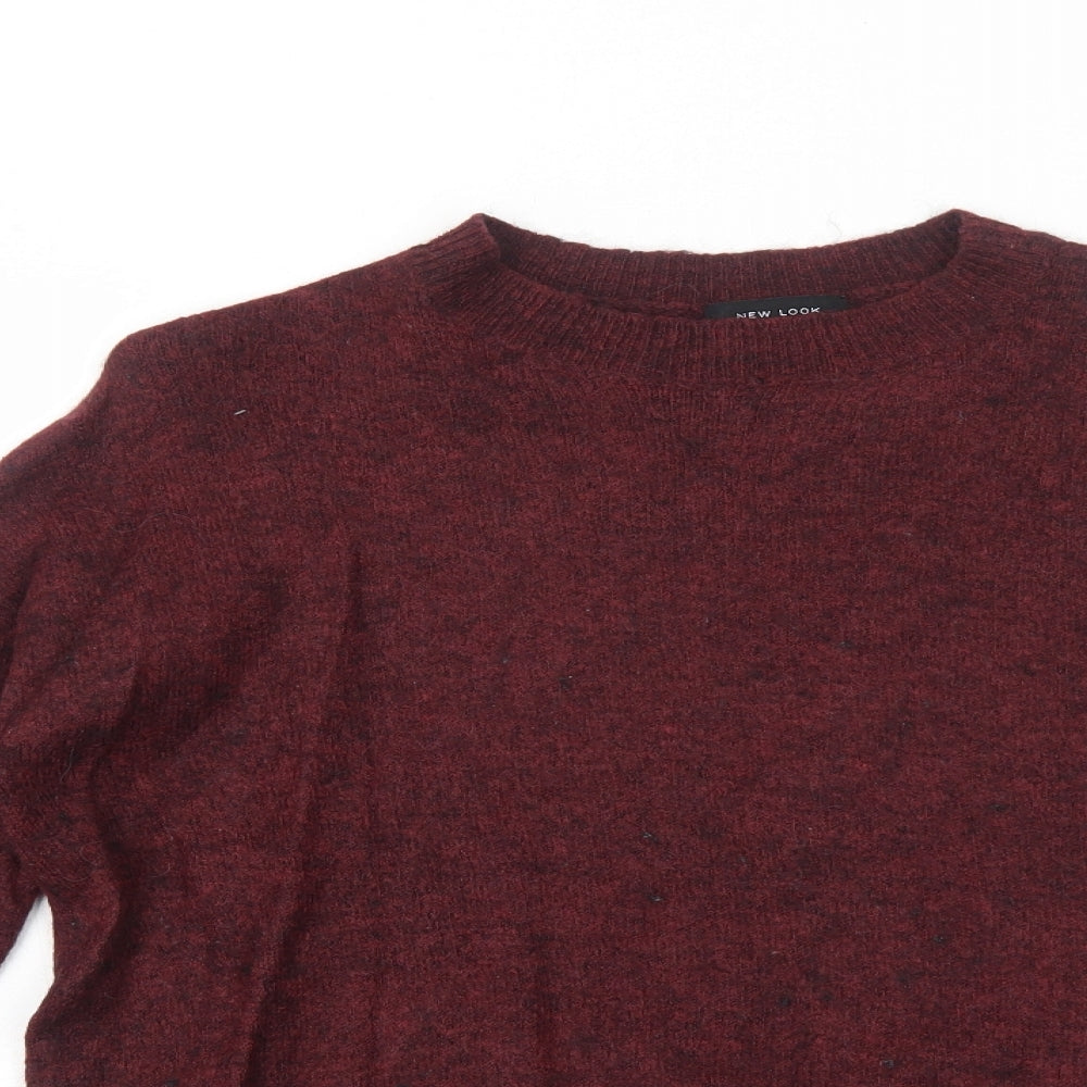 New Look Mens Red Round Neck Acrylic Pullover Jumper Size S Long Sleeve