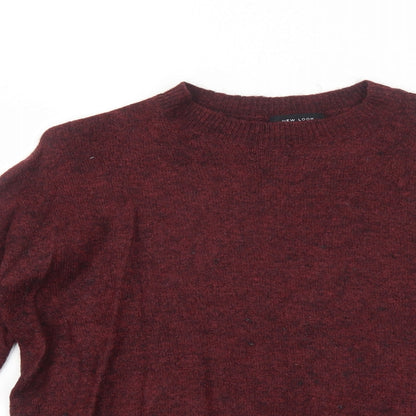 New Look Mens Red Round Neck Acrylic Pullover Jumper Size S Long Sleeve