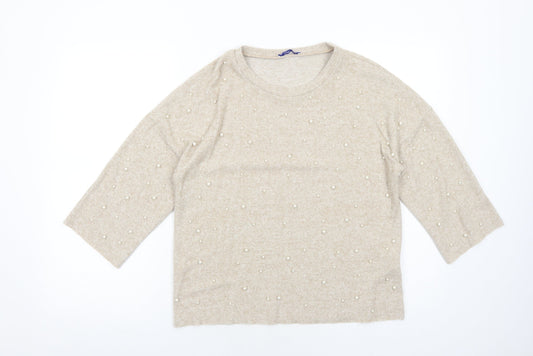 Womens UK Size S Zara Beige Pullover Jumper