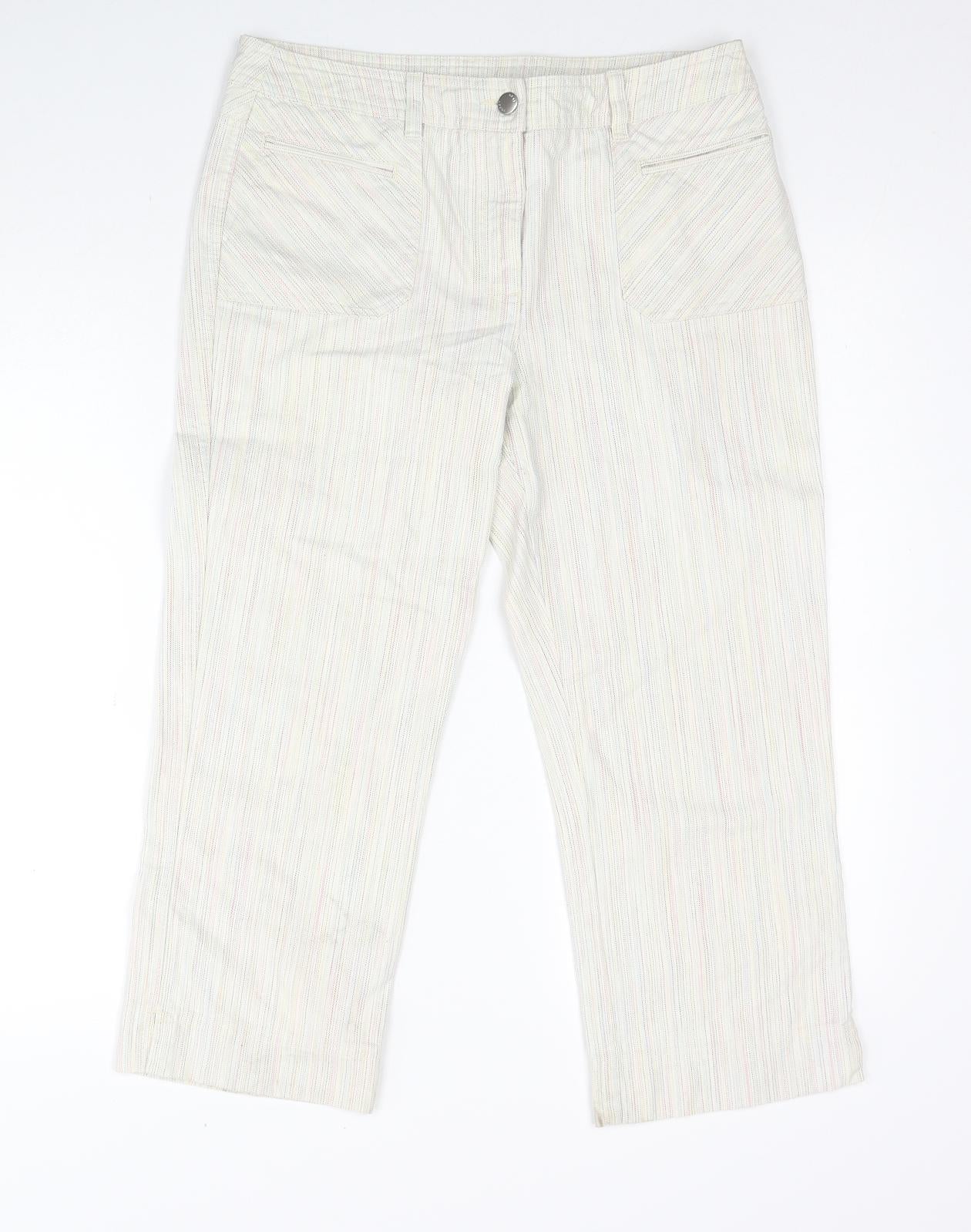 NEXT Womens Beige Striped Cotton Straight Jeans Size 10 Regular Zip