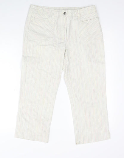 NEXT Womens Beige Striped Cotton Straight Jeans Size 10 Regular Zip