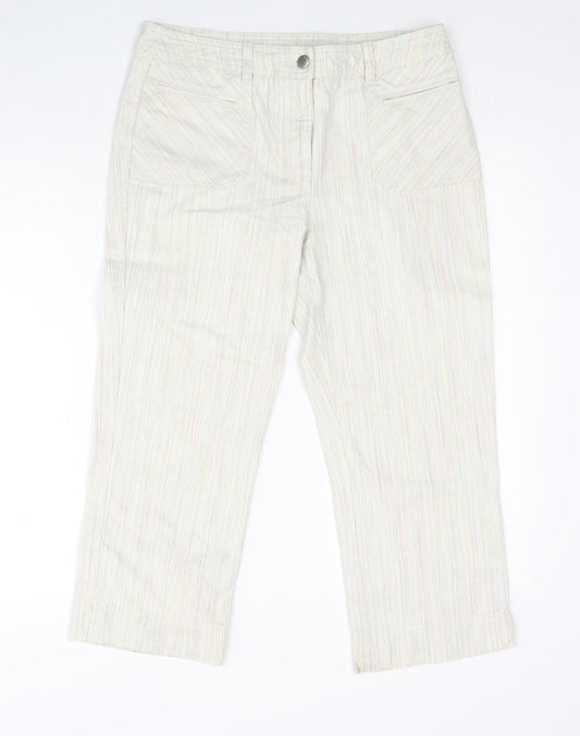 NEXT Womens Beige Striped Cotton Straight Jeans Size 10 Regular Zip