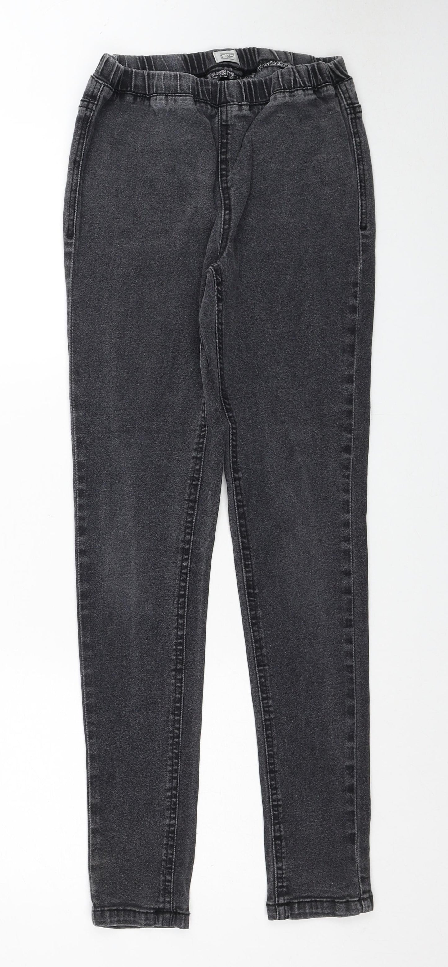 F&F Womens Black Cotton Jegging Jeans Size 8 Regular Zip