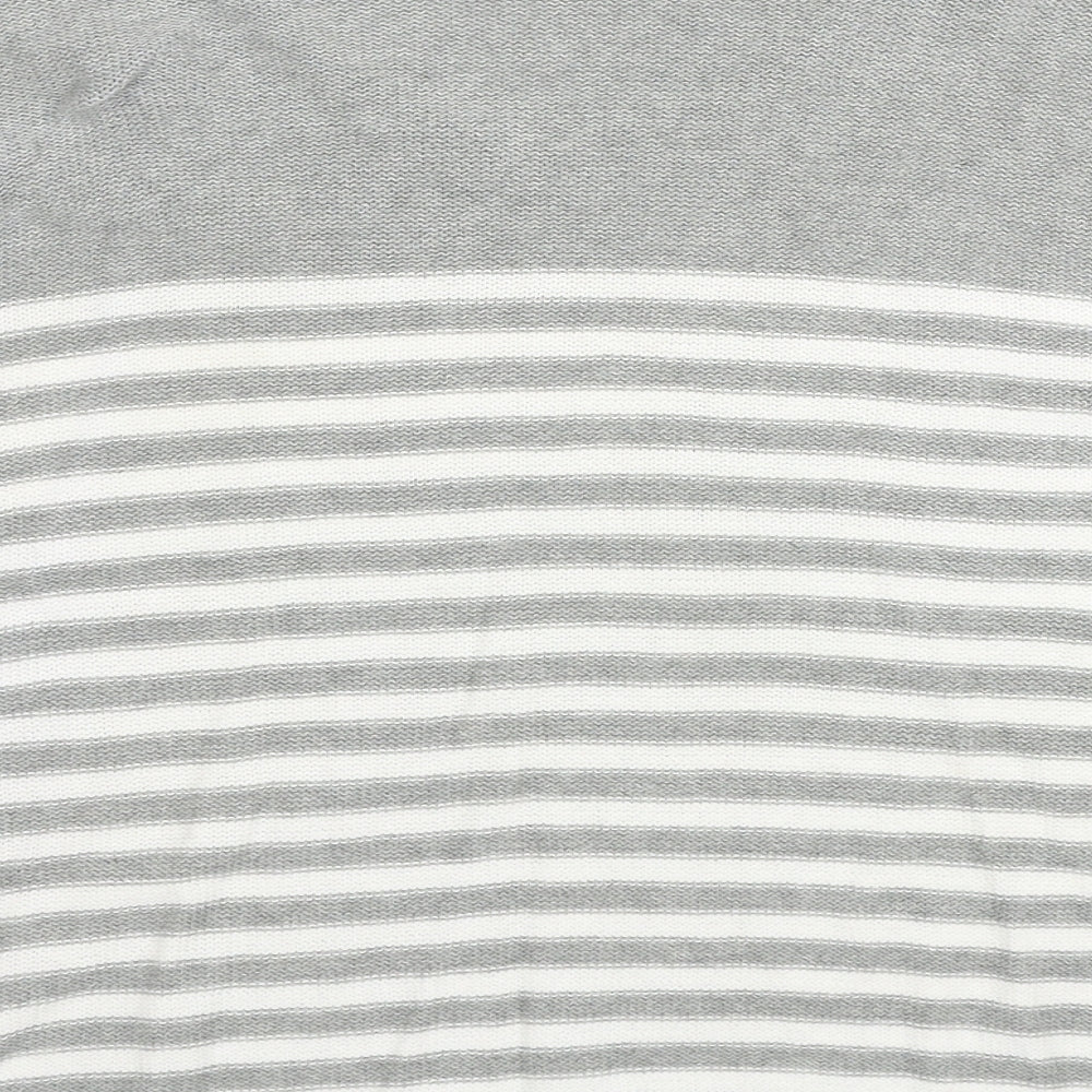 Gap Womens Grey V-Neck Striped Cotton Pullover Jumper Size L