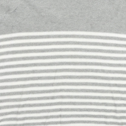 Gap Womens Grey V-Neck Striped Cotton Pullover Jumper Size L