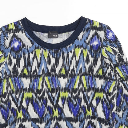 Sparkle & Fade Womens Multicoloured Scoop Neck Geometric Polyester Pullover Jumper Size M
