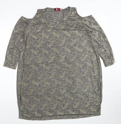 Loca Womens Grey Geometric Polyester Tunic Blouse Size M Scoop Neck - Cold Shoulder