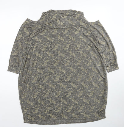 Loca Womens Grey Geometric Polyester Tunic Blouse Size M Scoop Neck - Cold Shoulder