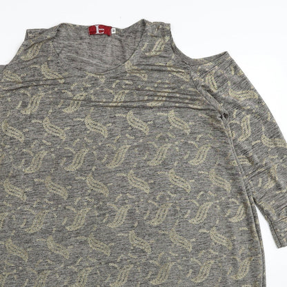 Loca Womens Grey Geometric Polyester Tunic Blouse Size M Scoop Neck - Cold Shoulder