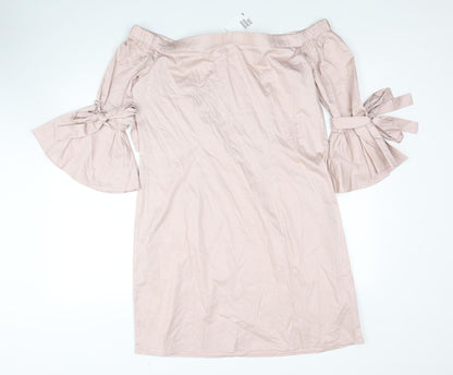 H&M Womens Pink Cotton A-Line Size 16 Off the Shoulder Pullover