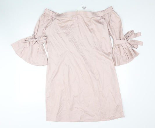H&M Womens Pink Cotton A-Line Size 16 Off the Shoulder Pullover