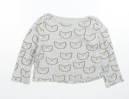 F&F Boys Grey Geometric Cotton Basic T-Shirt Size 18-24 Months Boat Neck Pullover