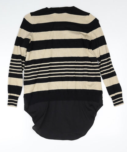 QED London Womens Beige Round Neck Striped Viscose Pullover Jumper Size S