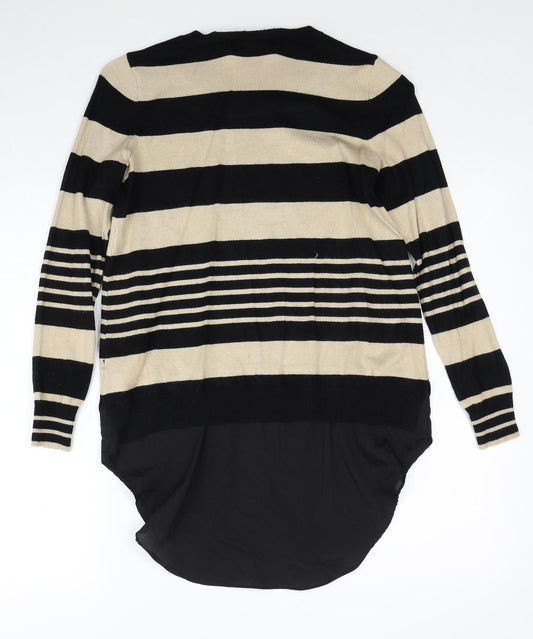 QED London Womens Beige Round Neck Striped Viscose Pullover Jumper Size S