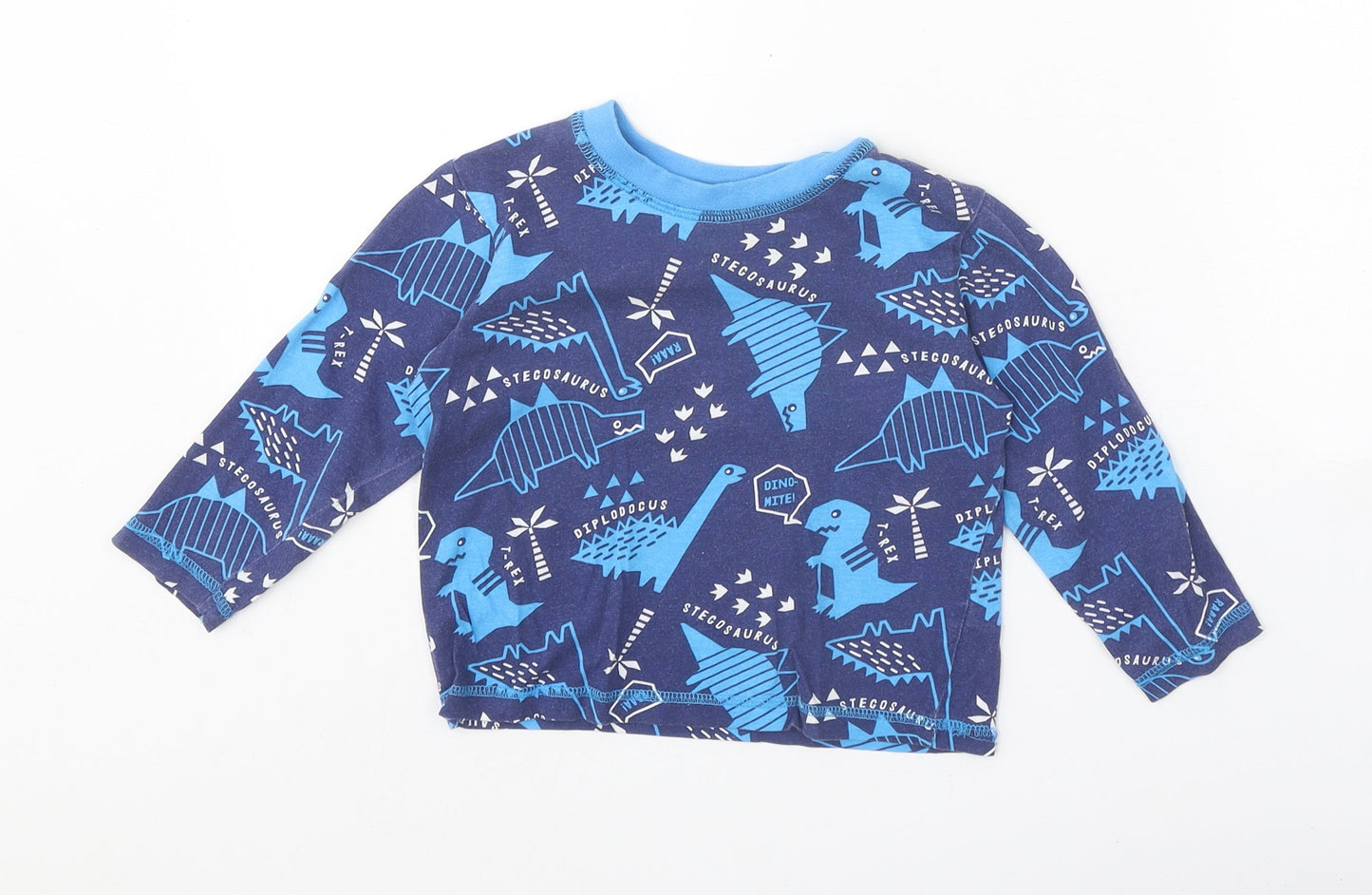 Studio Boys Blue Geometric 100% Cotton Pullover T-Shirt Size 18-24 Months Round Neck Pullover - Dinosaur Print