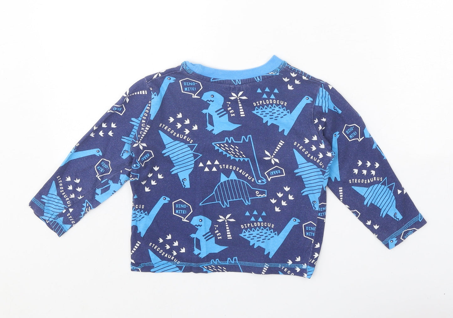 Studio Boys Blue Geometric 100% Cotton Pullover T-Shirt Size 18-24 Months Round Neck Pullover - Dinosaur Print