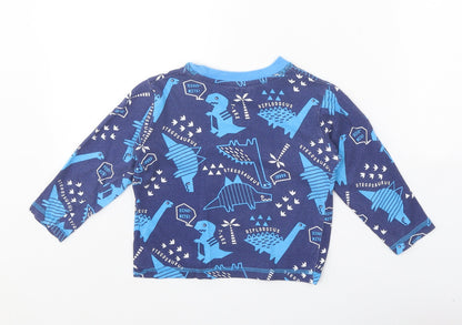 Studio Boys Blue Geometric 100% Cotton Pullover T-Shirt Size 18-24 Months Round Neck Pullover - Dinosaur Print