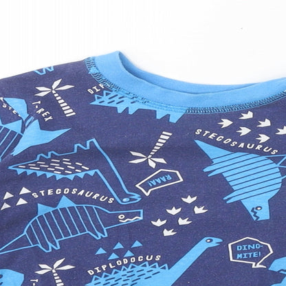 Studio Boys Blue Geometric 100% Cotton Pullover T-Shirt Size 18-24 Months Round Neck Pullover - Dinosaur Print