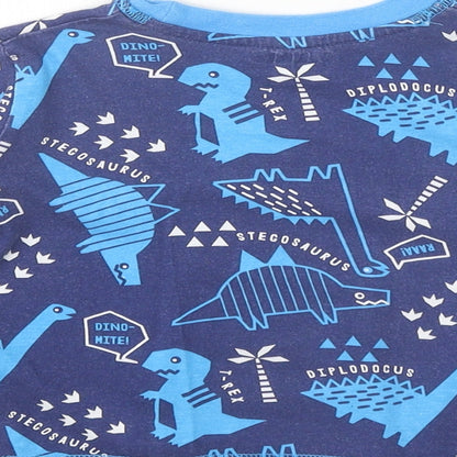 Studio Boys Blue Geometric 100% Cotton Pullover T-Shirt Size 18-24 Months Round Neck Pullover - Dinosaur Print