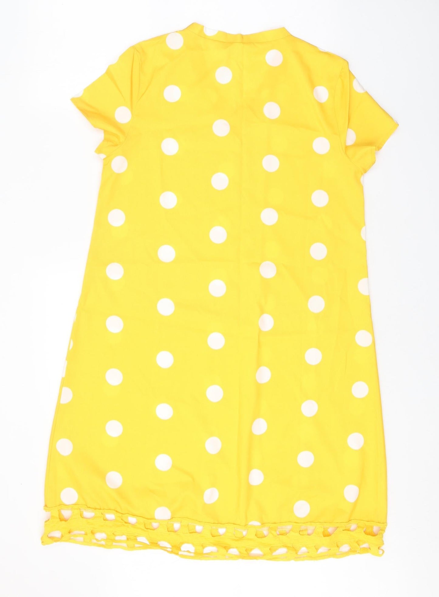 Preworn Womens Yellow Polka Dot Polyester T-Shirt Dress Size S V-Neck Pullover