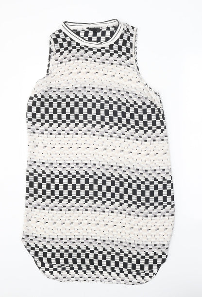 Topshop Womens White Geometric Polyester A-Line Size 12 Round Neck Pullover