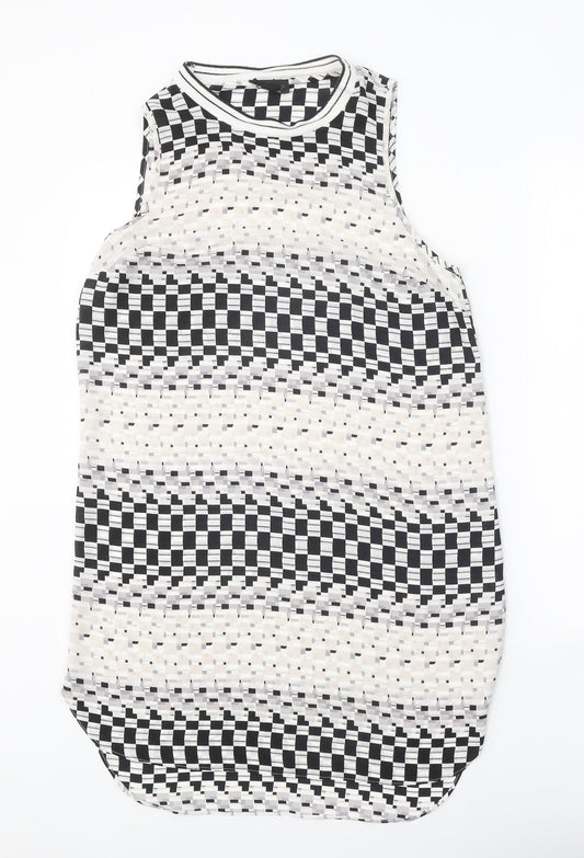 Topshop Womens White Geometric Polyester A-Line Size 12 Round Neck Pullover