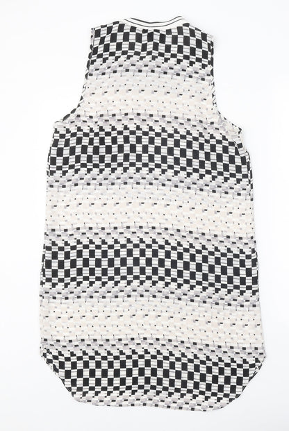 Topshop Womens White Geometric Polyester A-Line Size 12 Round Neck Pullover