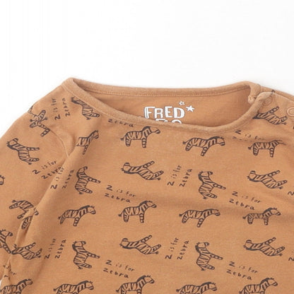 F&F Boys Orange Geometric 100% Cotton Pullover T-Shirt Size 9-12 Months Boat Neck Snap - Zebra Print