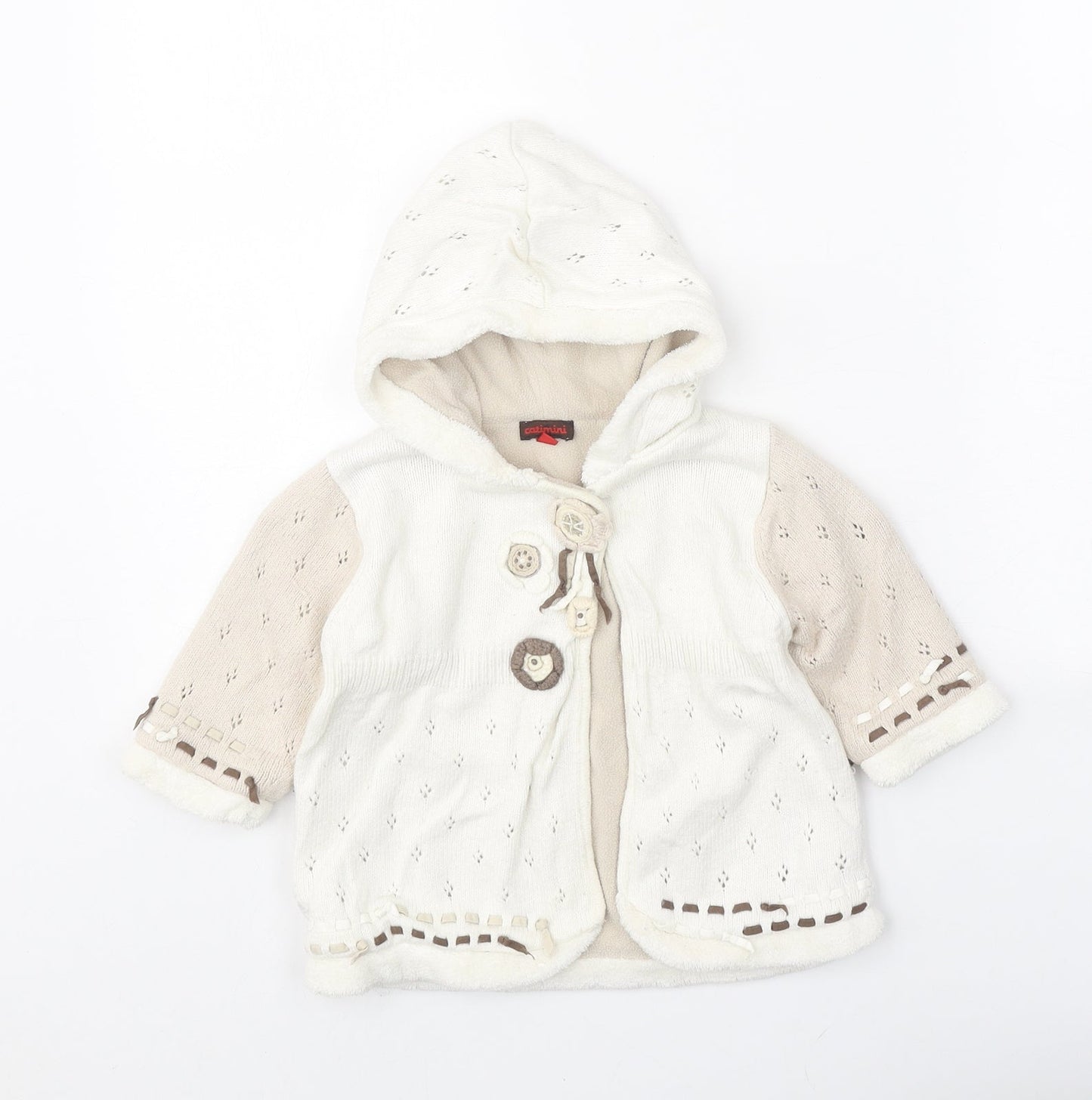Catimini Girls White Viscose Cardigan Jumper Size 6-9 Months Button