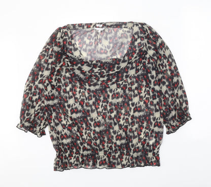 Lakeland Womens Black Geometric Polyester Basic Blouse Size 16 Cowl Neck