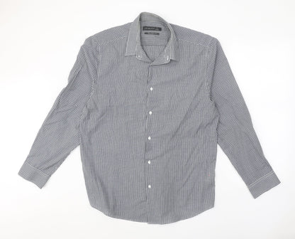 Primark Mens Blue Check Polyester Button-Up Size 17 Collared Button