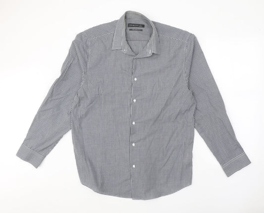 Primark Mens Blue Check Polyester Button-Up Size 17 Collared Button