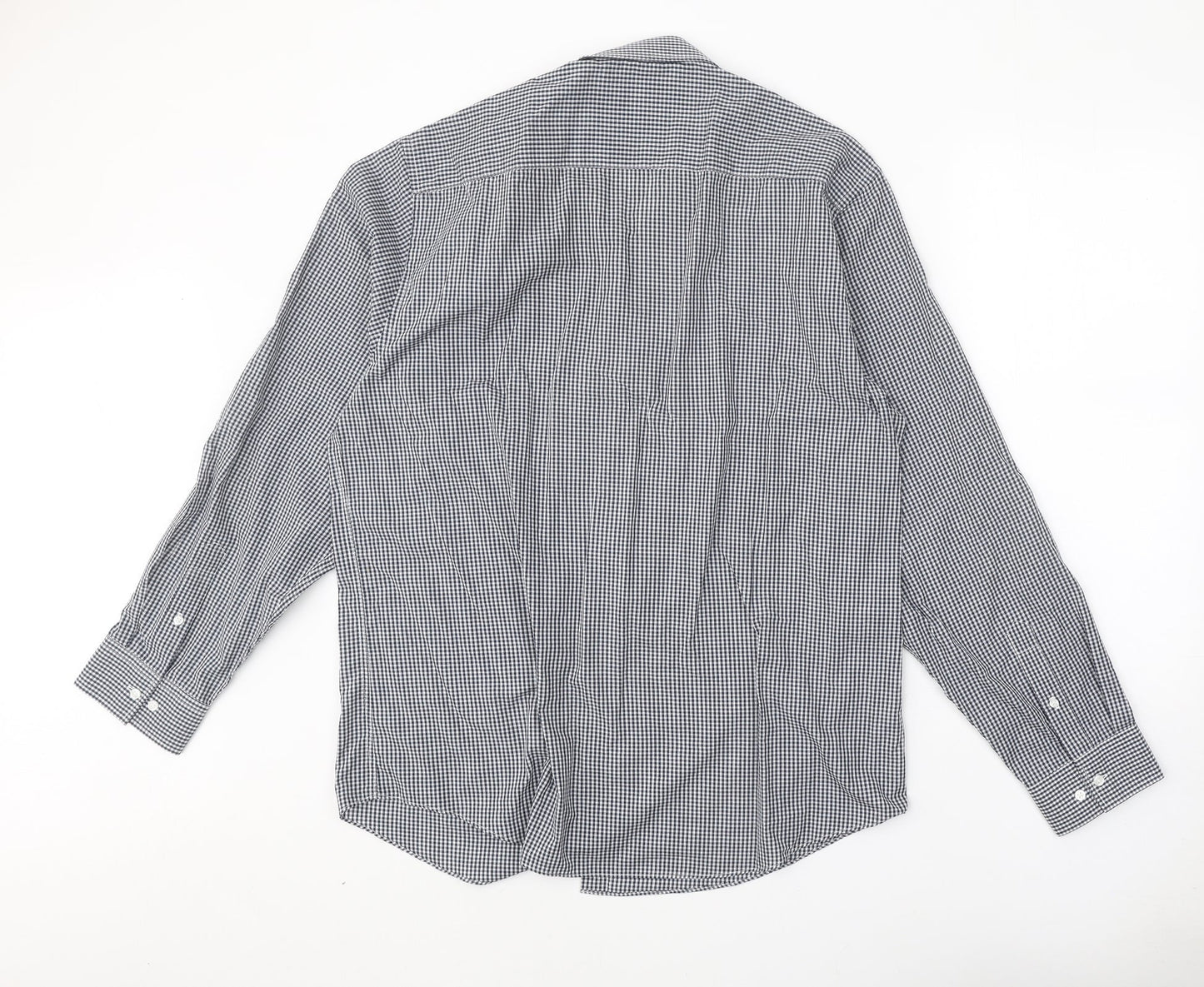 Primark Mens Blue Check Polyester Button-Up Size 17 Collared Button