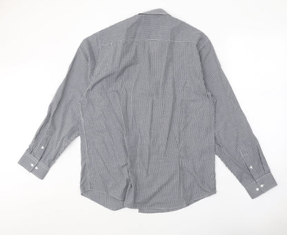 Primark Mens Blue Check Polyester Button-Up Size 17 Collared Button