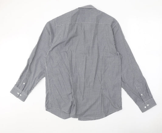 Primark Mens Blue Check Polyester Button-Up Size 17 Collared Button